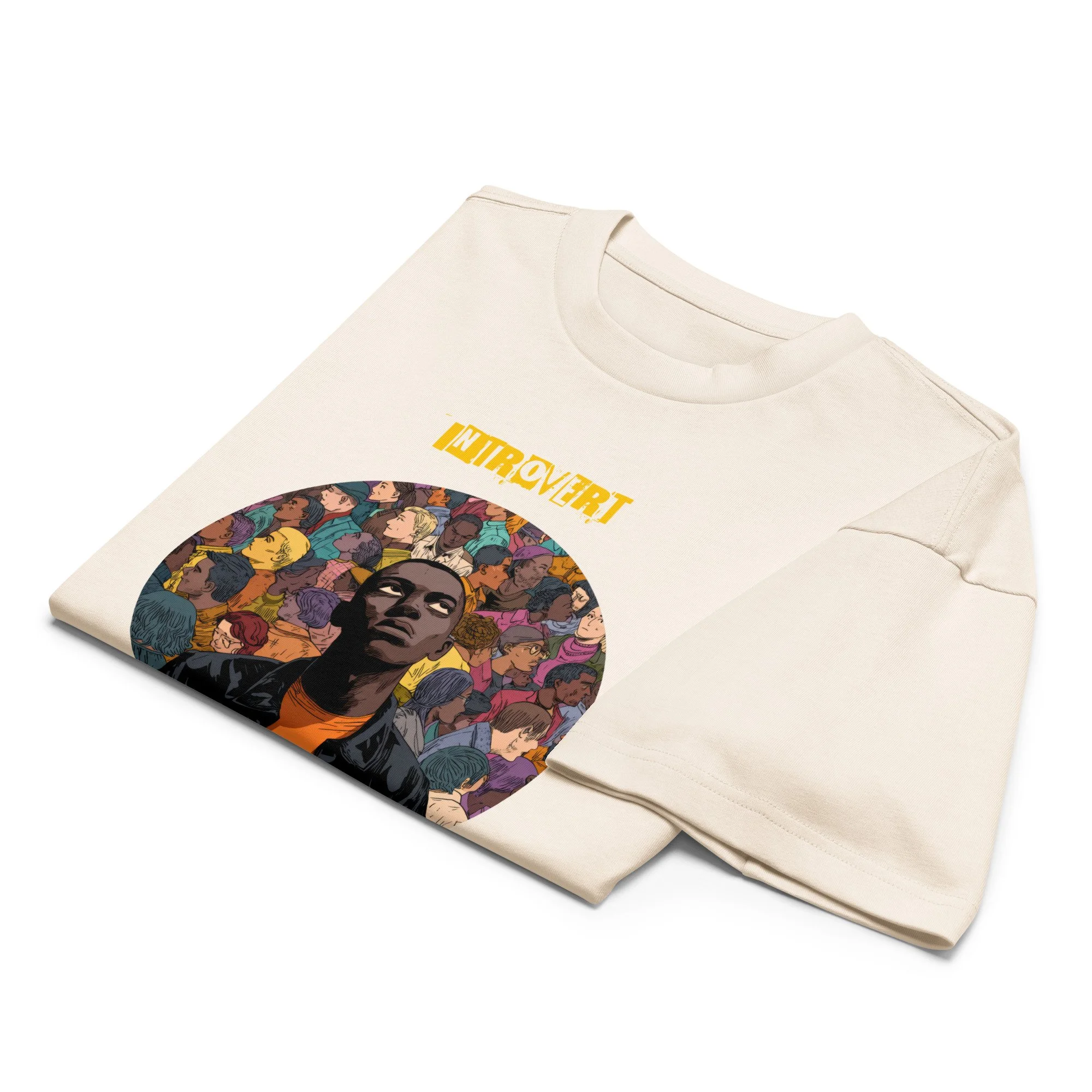 IntrovertedAlpha™ Box Tee in Vintage White for men, soft-toned box tee with a minimalist oversized fit
