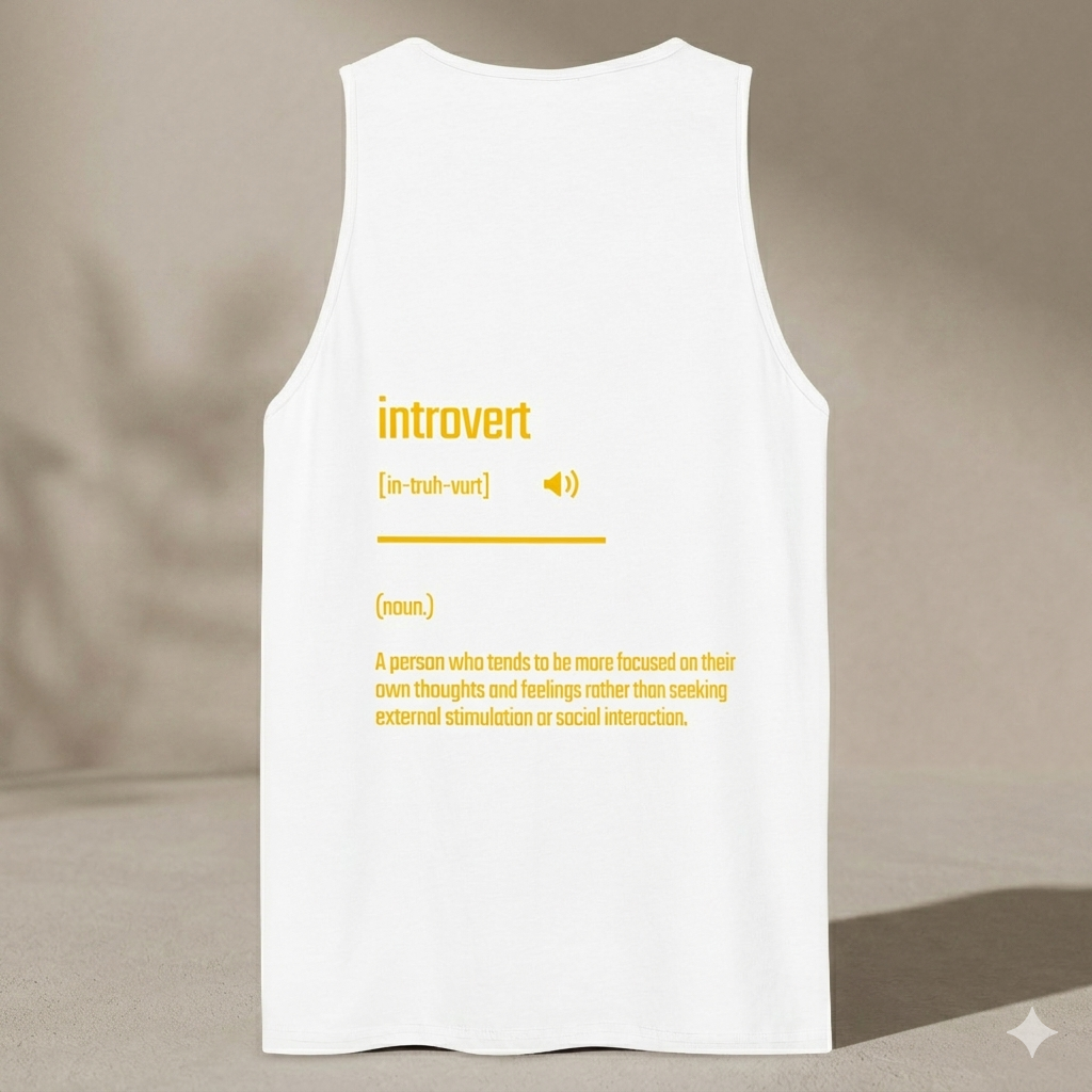 IntrovertedAlpha™ Tank Top in White for men, crisp minimalist tank top with a breathable everyday fit