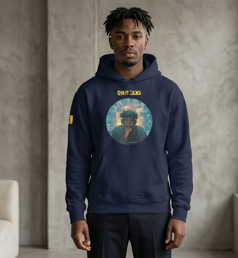 IntrovertedAlpha™ Oversized Hoodie in Navy for men, minimalist heavyweight hoodie with a relaxed streetwear fit