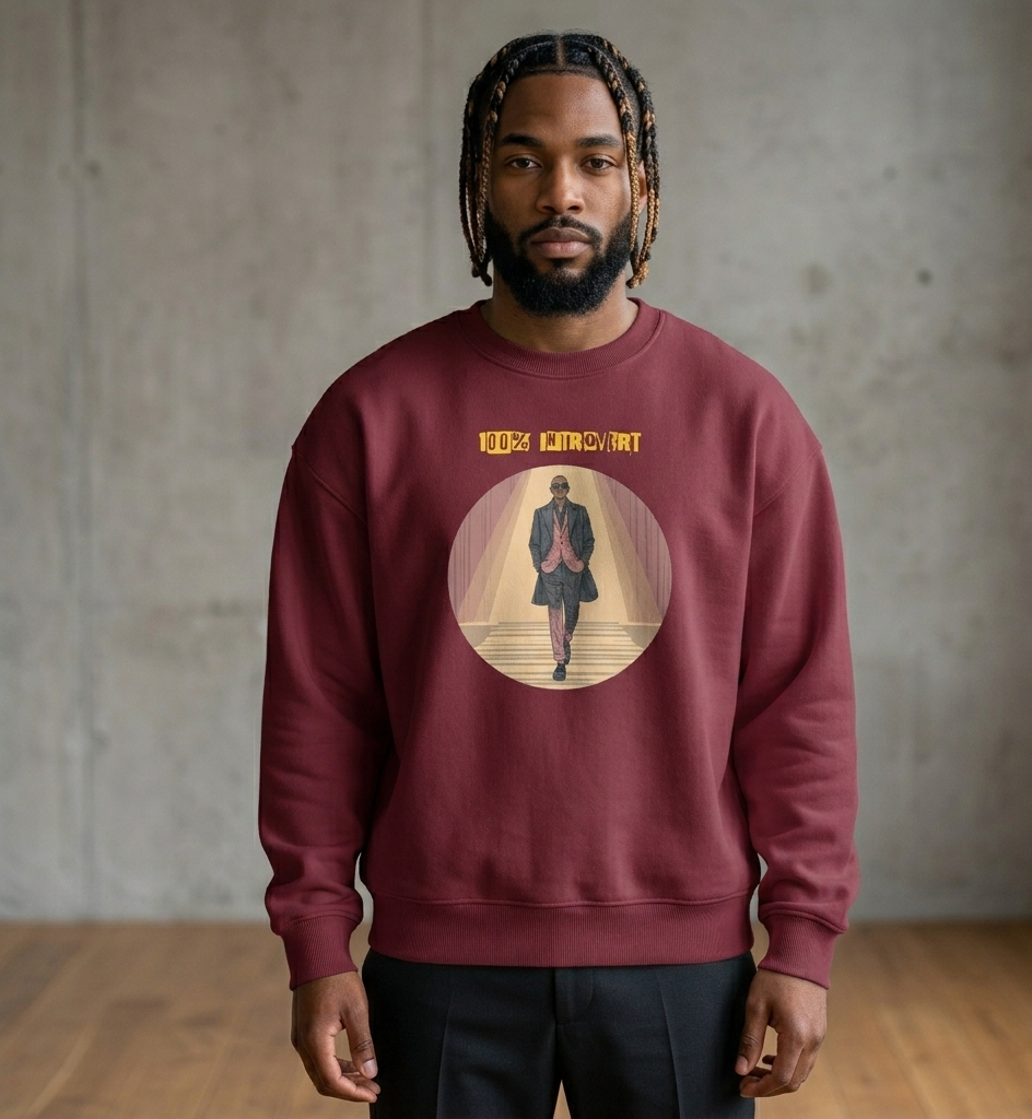 IntrovertedAlpha™ Oversized Sweatshirt in Maroon for men, rich-toned oversized sweatshirt with heavyweight comfort