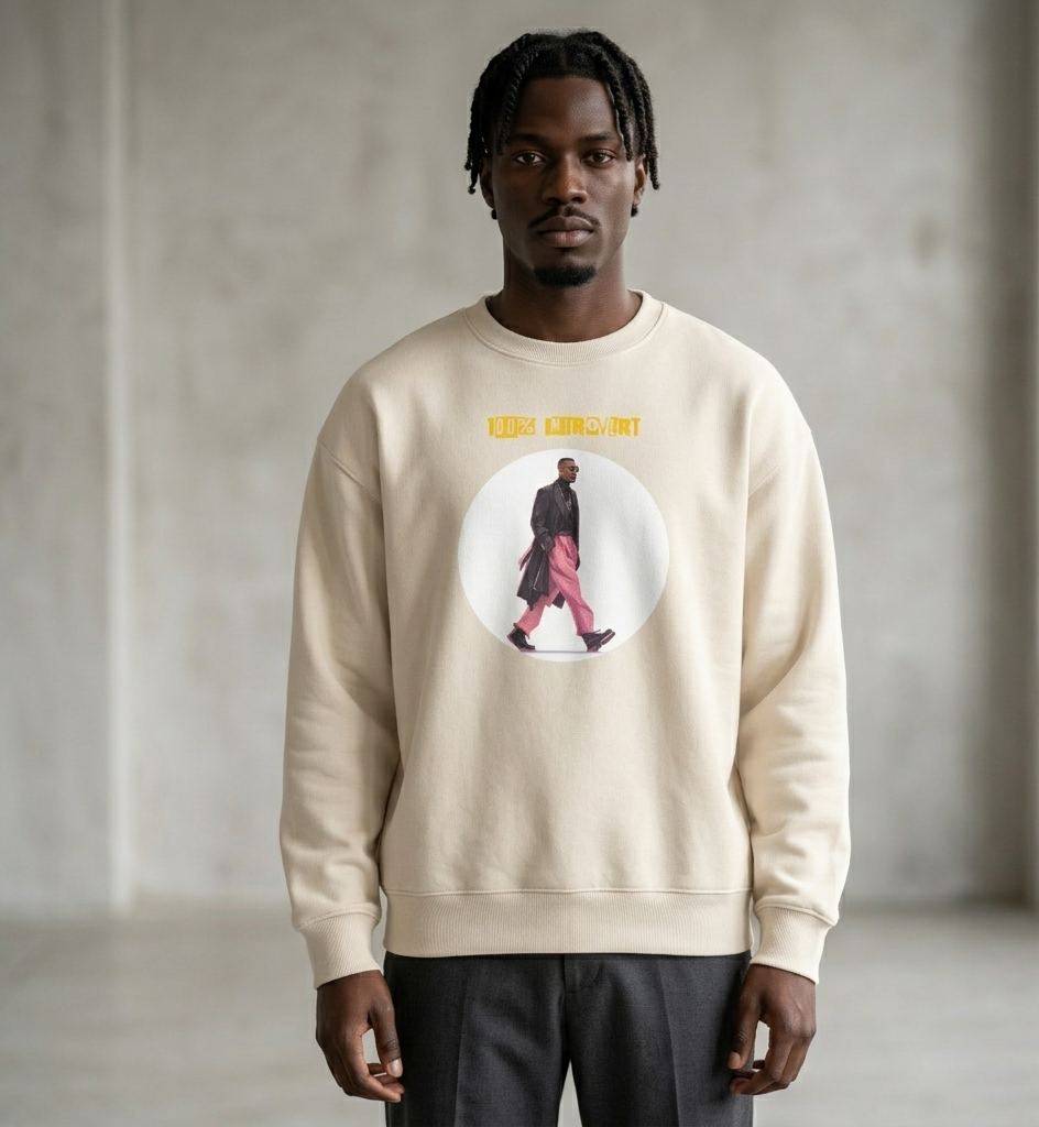 IntrovertedAlpha™ Oversized Sweatshirt in Dust for men, soft neutral sweatshirt with a relaxed oversized fit