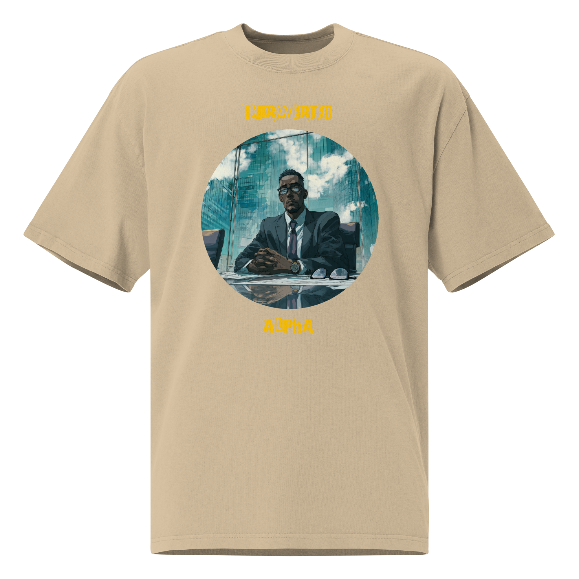 IntrovertedAlpha™ Oversized Faded T-Shirt in Faded Khaki for men, neutral oversized T-shirt with casual streetwear style