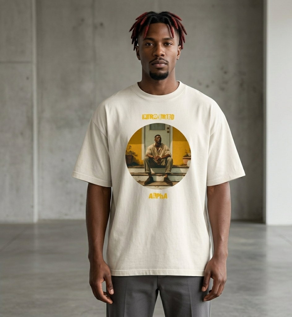 IntrovertedAlpha™ Oversized Faded T-Shirt in Faded Bone for men, soft neutral oversized T-shirt with a minimalist streetwear feel