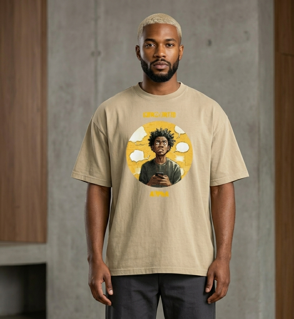 IntrovertedAlpha™ Oversized Faded T-Shirt in Faded Khaki for men, neutral oversized T-shirt with casual streetwear style