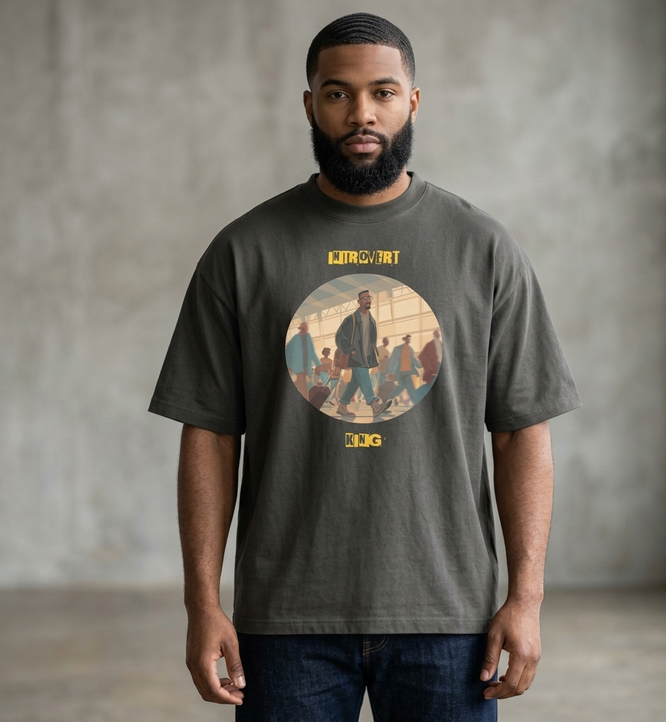 IntrovertedAlpha™ Box Tee in Vintage Black for men, washed boxy T-shirt with a relaxed streetwear silhouette