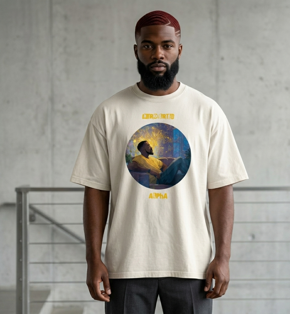 IntrovertedAlpha™ Oversized Faded T-Shirt in Faded Bone for men, soft neutral oversized T-shirt with a minimalist streetwear feel