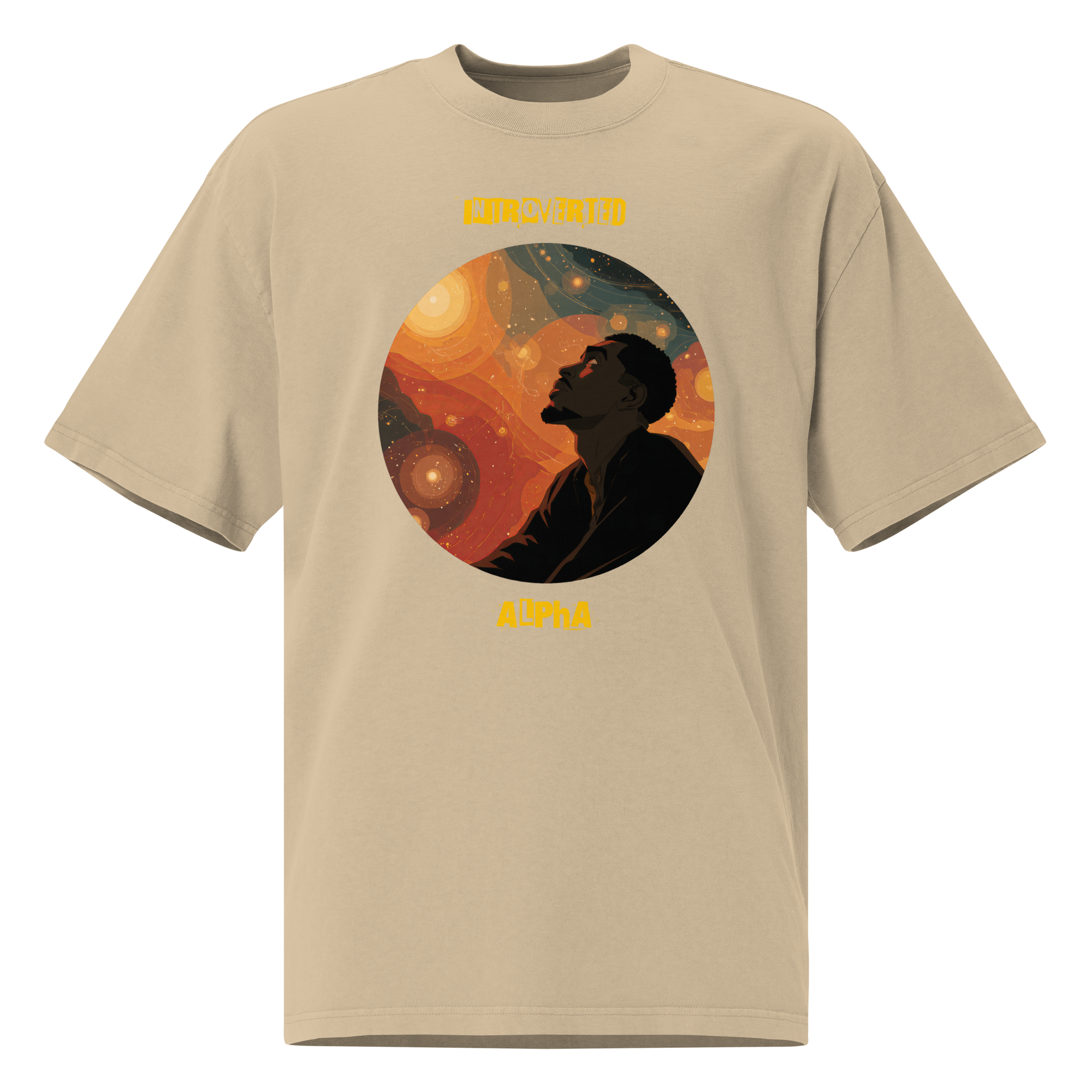 IntrovertedAlpha™ Oversized Faded T-Shirt in Faded Khaki for men, neutral oversized T-shirt with casual streetwear style