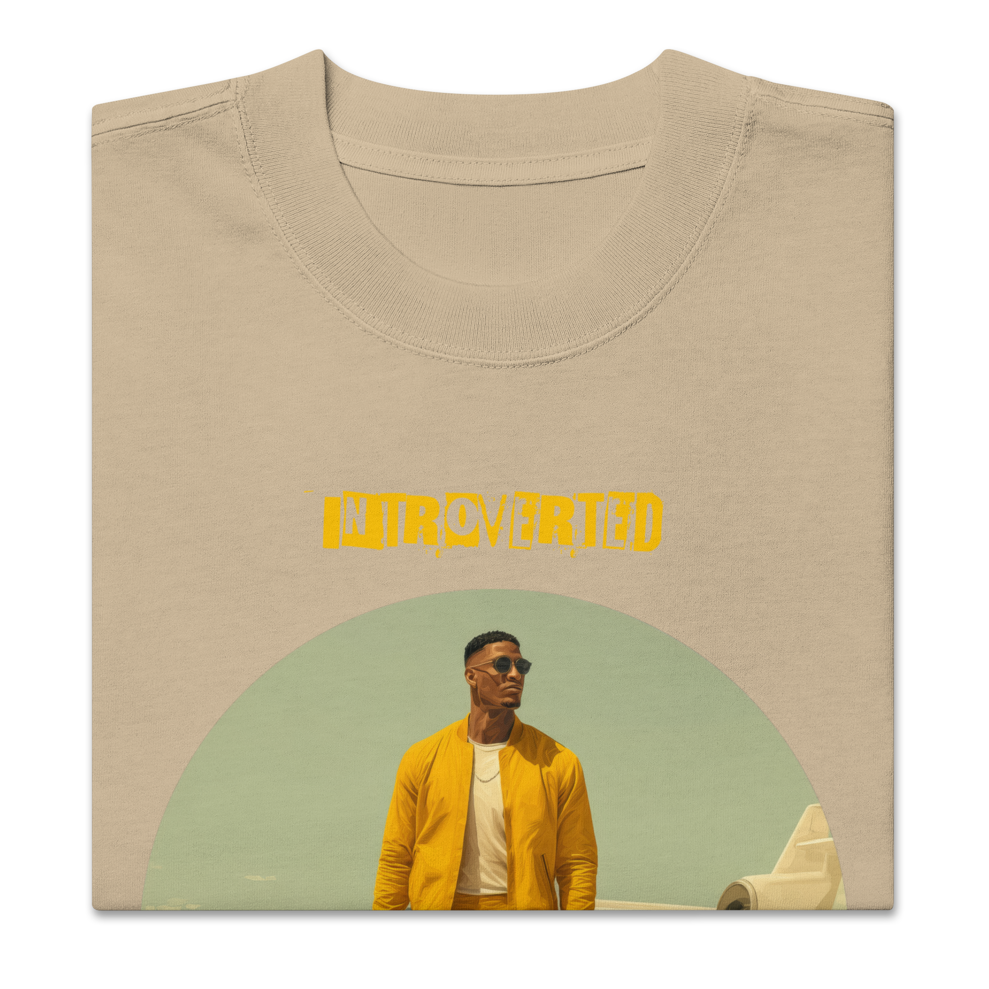 IntrovertedAlpha™ Oversized Faded T-Shirt in Faded Khaki for men, neutral oversized T-shirt with casual streetwear style