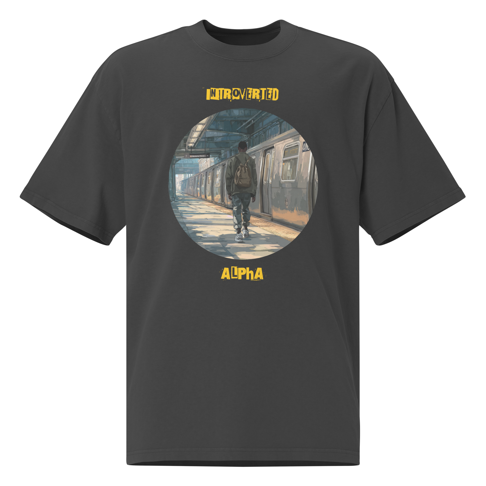 IntrovertedAlpha™ Oversized Faded T-Shirt in Faded Black for men, vintage-wash streetwear with a relaxed oversized fit