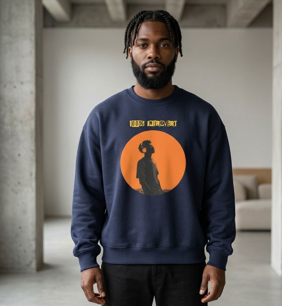IntrovertedAlpha™ Oversized Sweatshirt in Navy for men, minimalist premium sweatshirt with everyday streetwear style
