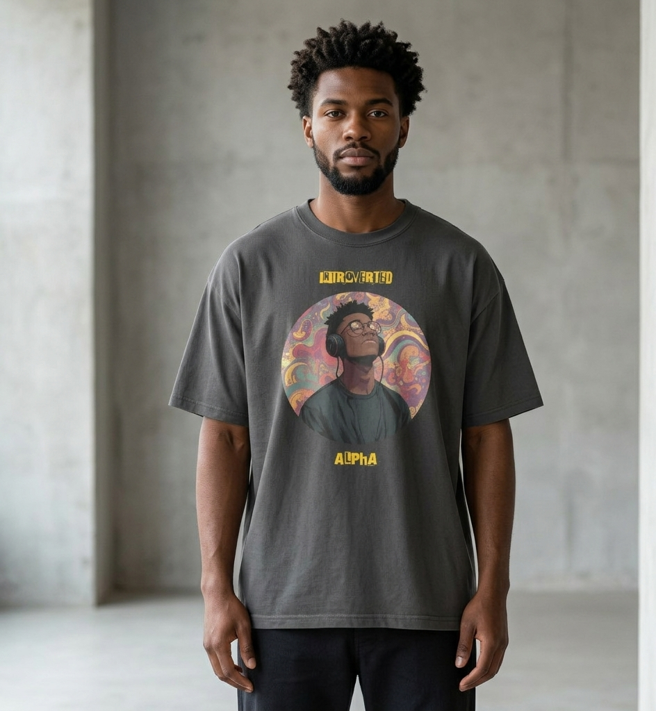 IntrovertedAlpha™ Oversized Faded T-Shirt in Faded Black for men, vintage-wash streetwear with a relaxed oversized fit