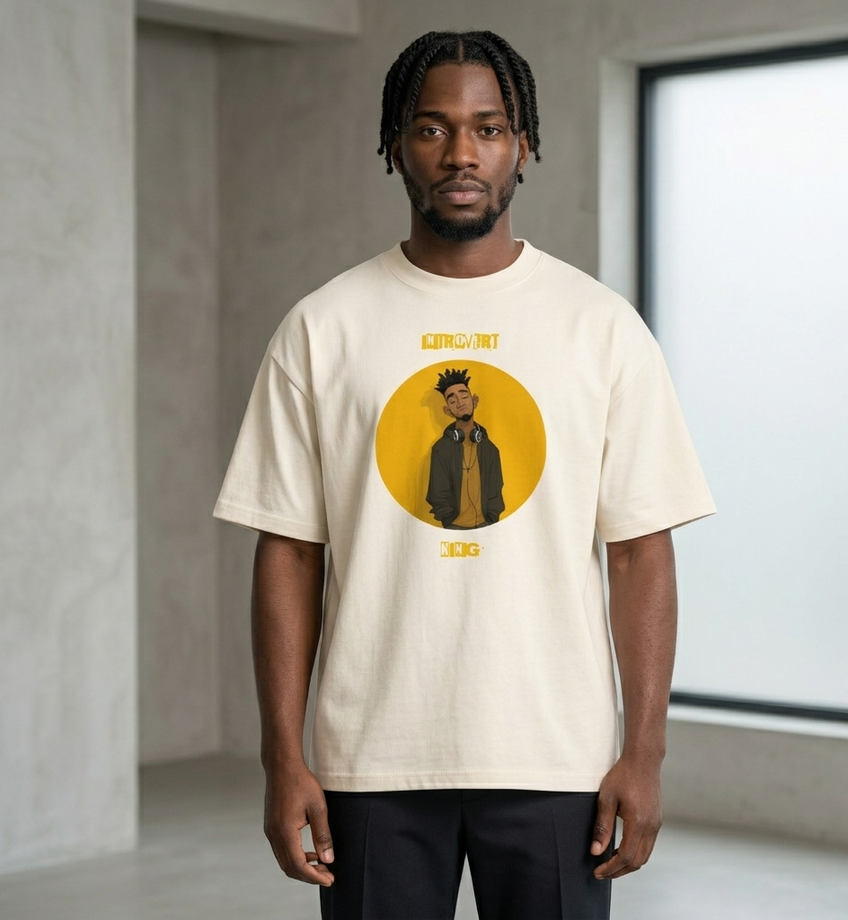 IntrovertedAlpha™ Box Tee in Vintage White for men, soft-toned box tee with a minimalist oversized fit