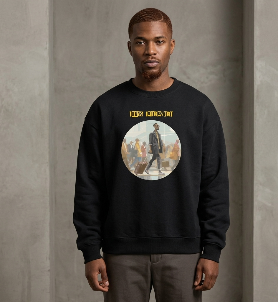 IntrovertedAlpha™ Oversized Sweatshirt in Vintage Black for men, washed heavyweight sweatshirt with a relaxed oversized fit