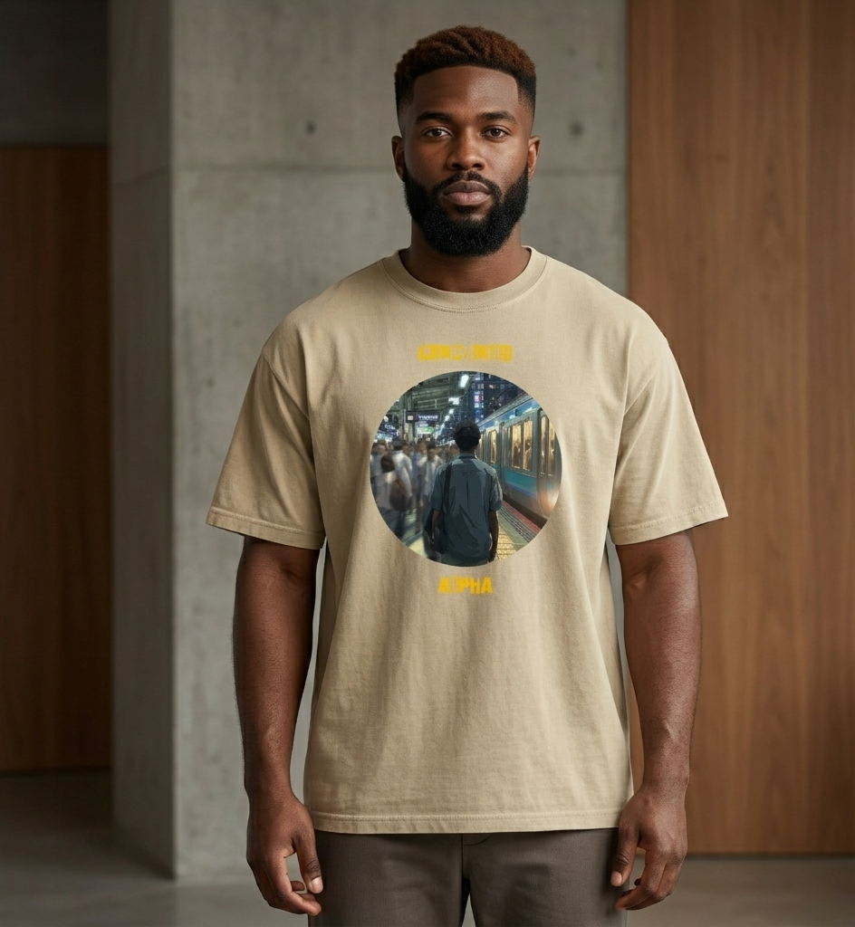 IntrovertedAlpha™ Oversized Faded T-Shirt in Faded Khaki for men, neutral oversized T-shirt with casual streetwear style