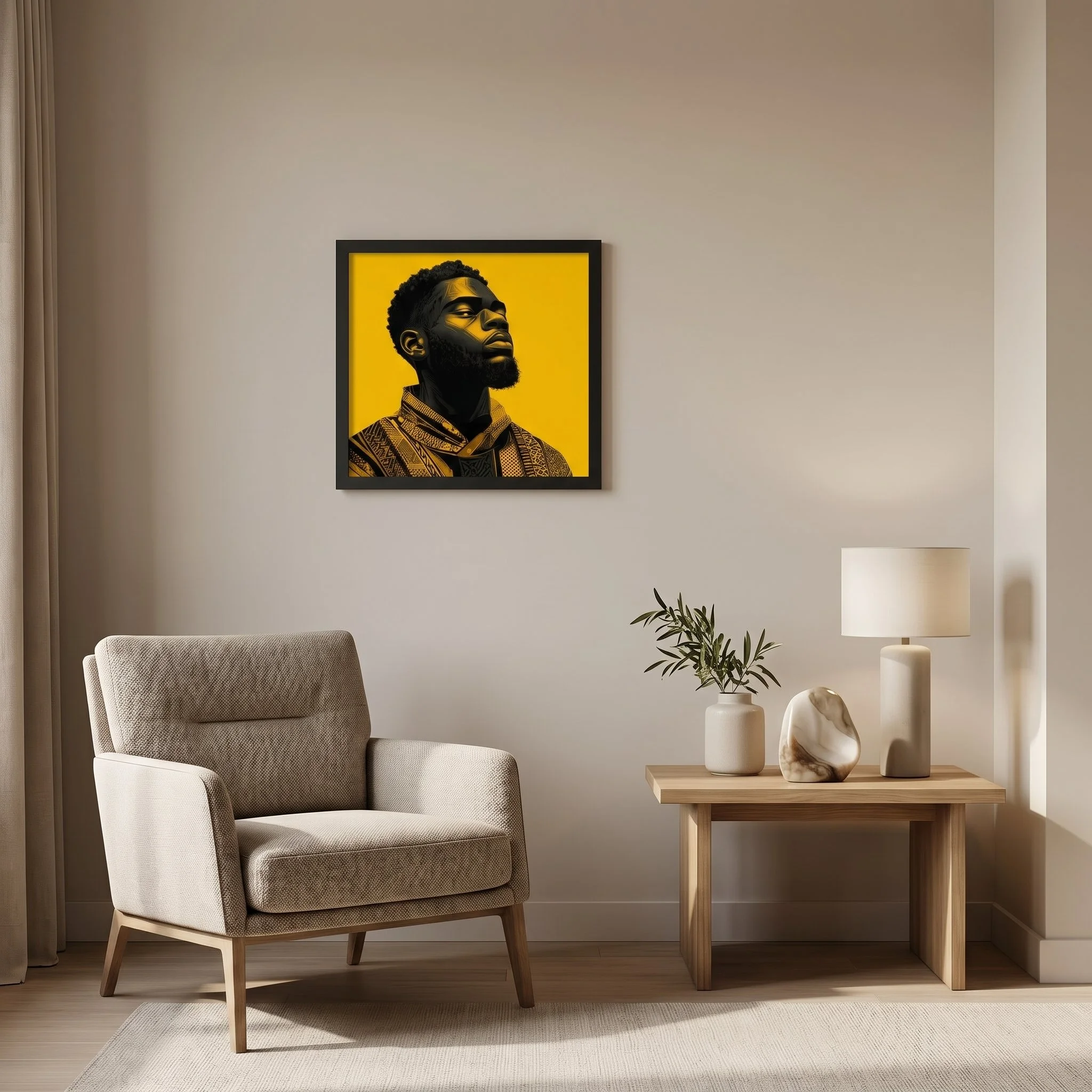 Unshaken framed wall art displayed in an alternative residential lifestyle interior without people.