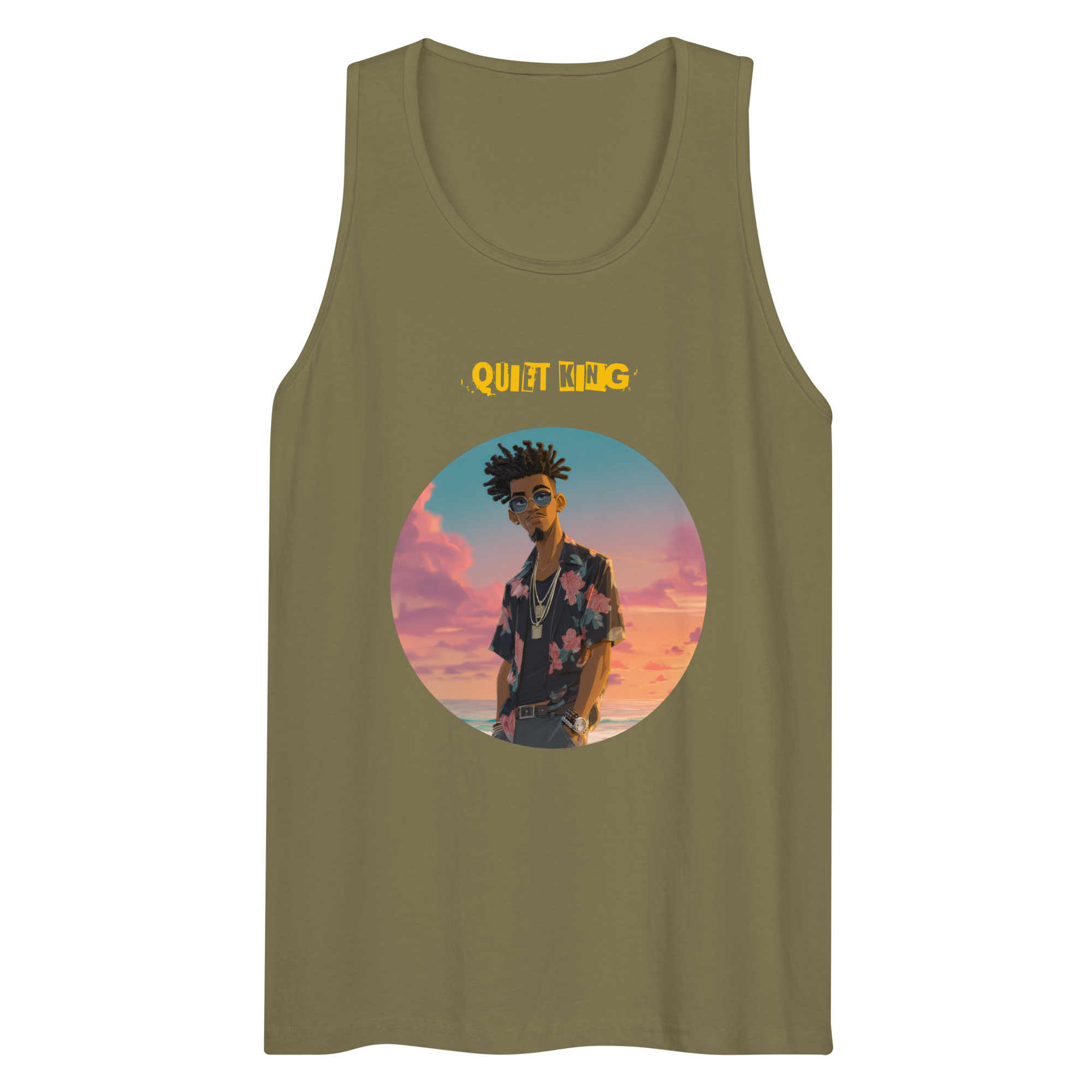 IntrovertedAlpha™ Tank Top in Military Green for men, athletic streetwear tank with a grounded utilitarian tone