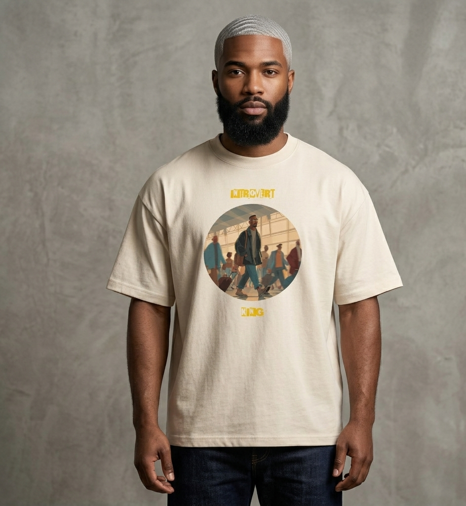 IntrovertedAlpha™ Box Tee in Vintage White for men, soft-toned box tee with a minimalist oversized fit