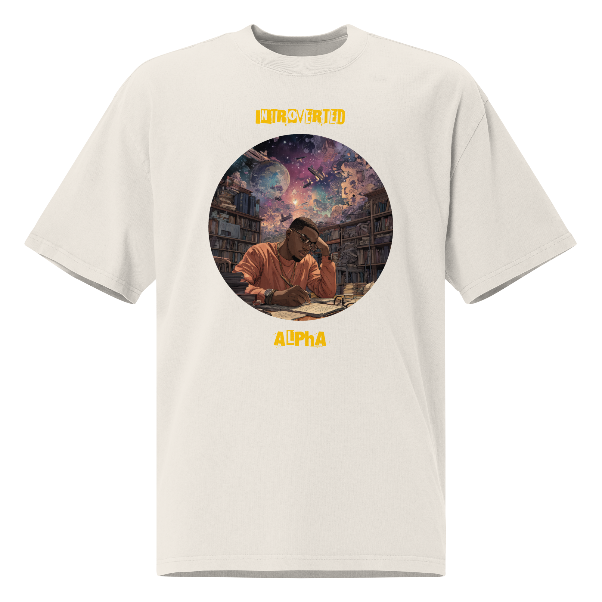 IntrovertedAlpha™ Oversized Faded T-Shirt in Faded Bone for men, soft neutral oversized T-shirt with a minimalist streetwear feel