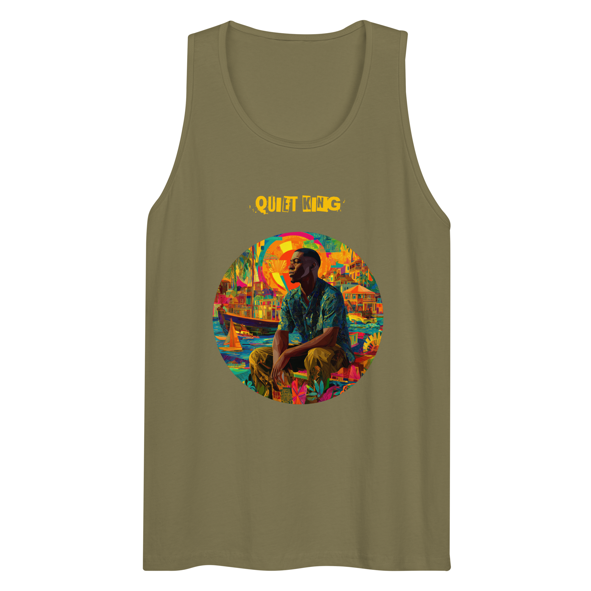 IntrovertedAlpha™ Tank Top in Military Green for men, athletic streetwear tank with a grounded utilitarian tone