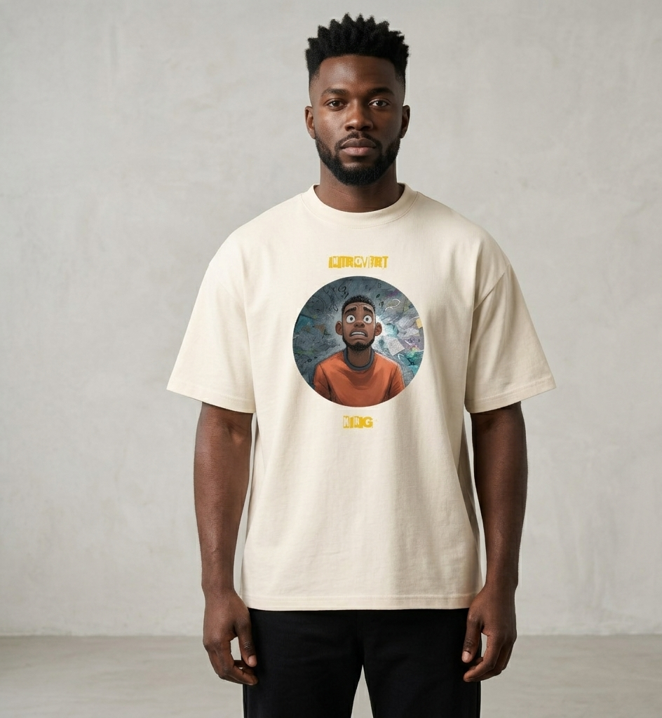 IntrovertedAlpha™ Box Tee in Vintage White for men, soft-toned box tee with a minimalist oversized fit
