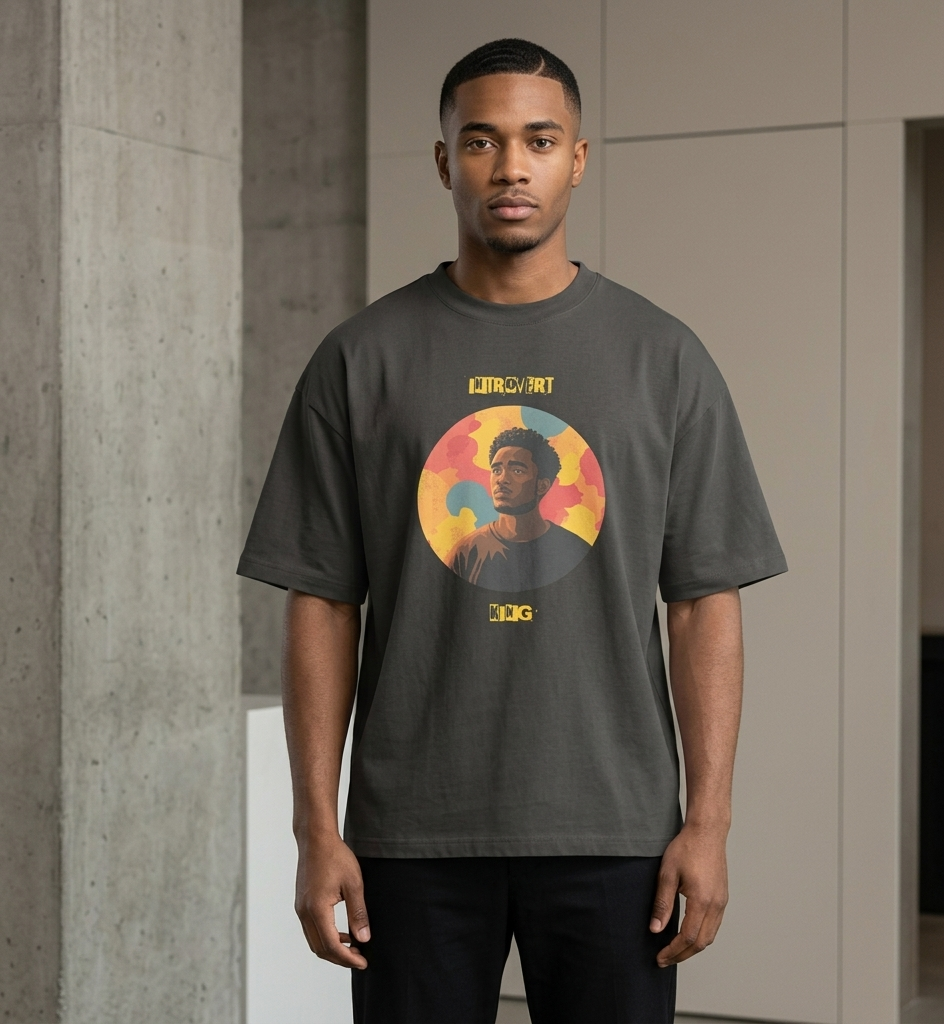 IntrovertedAlpha™ Box Tee in Vintage Black for men, washed boxy T-shirt with a relaxed streetwear silhouette