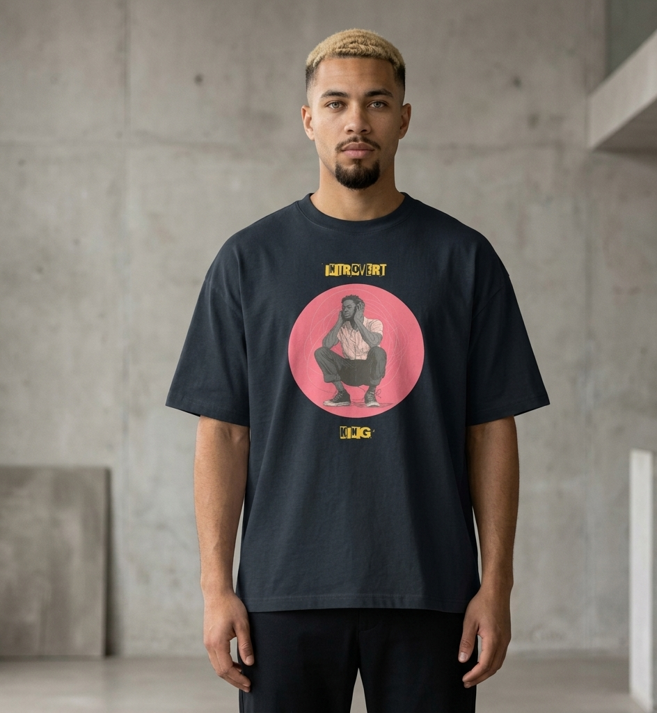 IntrovertedAlpha™ Box Tee in Navy Blazer for men, structured oversized T-shirt with premium streetwear style
