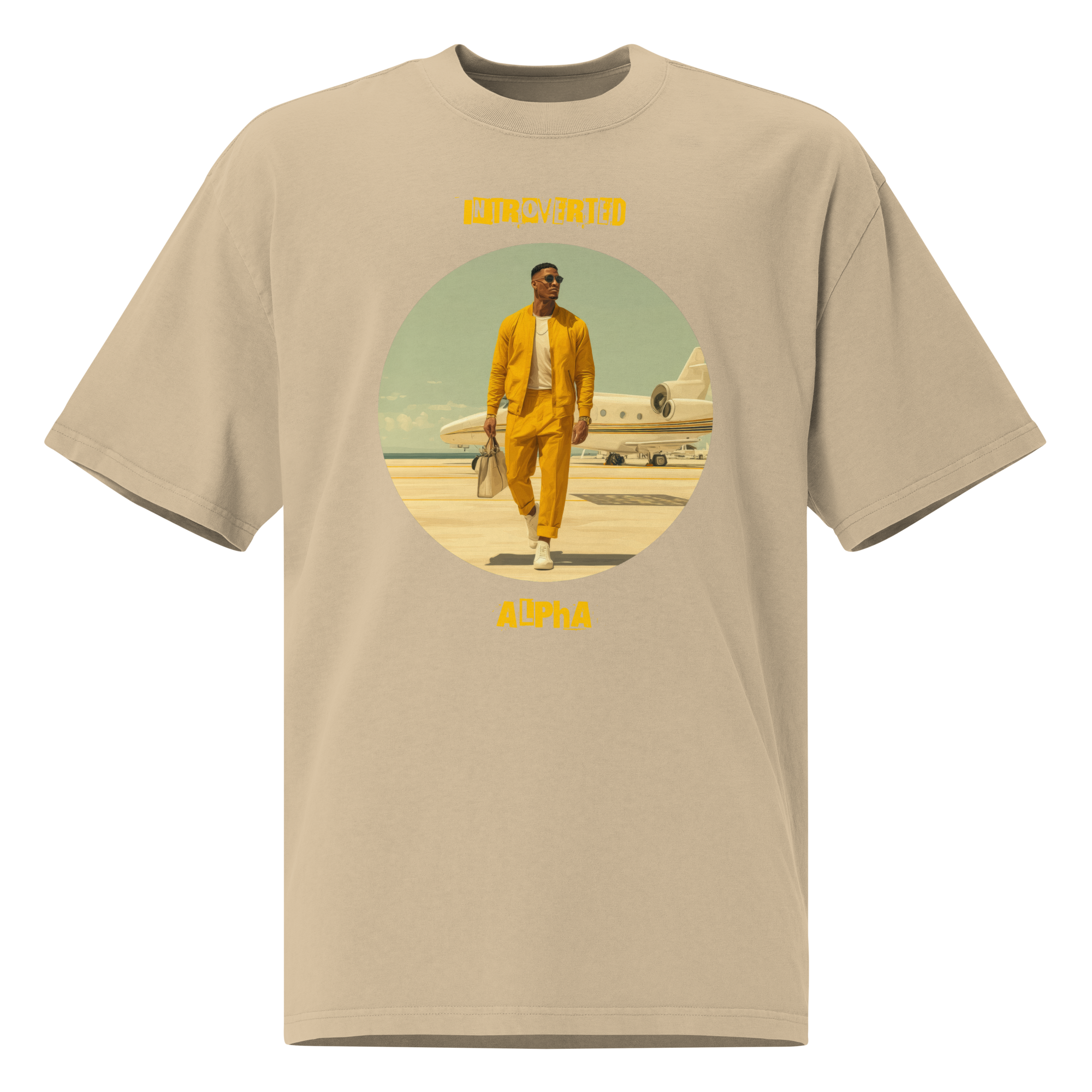 IntrovertedAlpha™ Oversized Faded T-Shirt in Faded Khaki for men, neutral oversized T-shirt with casual streetwear style