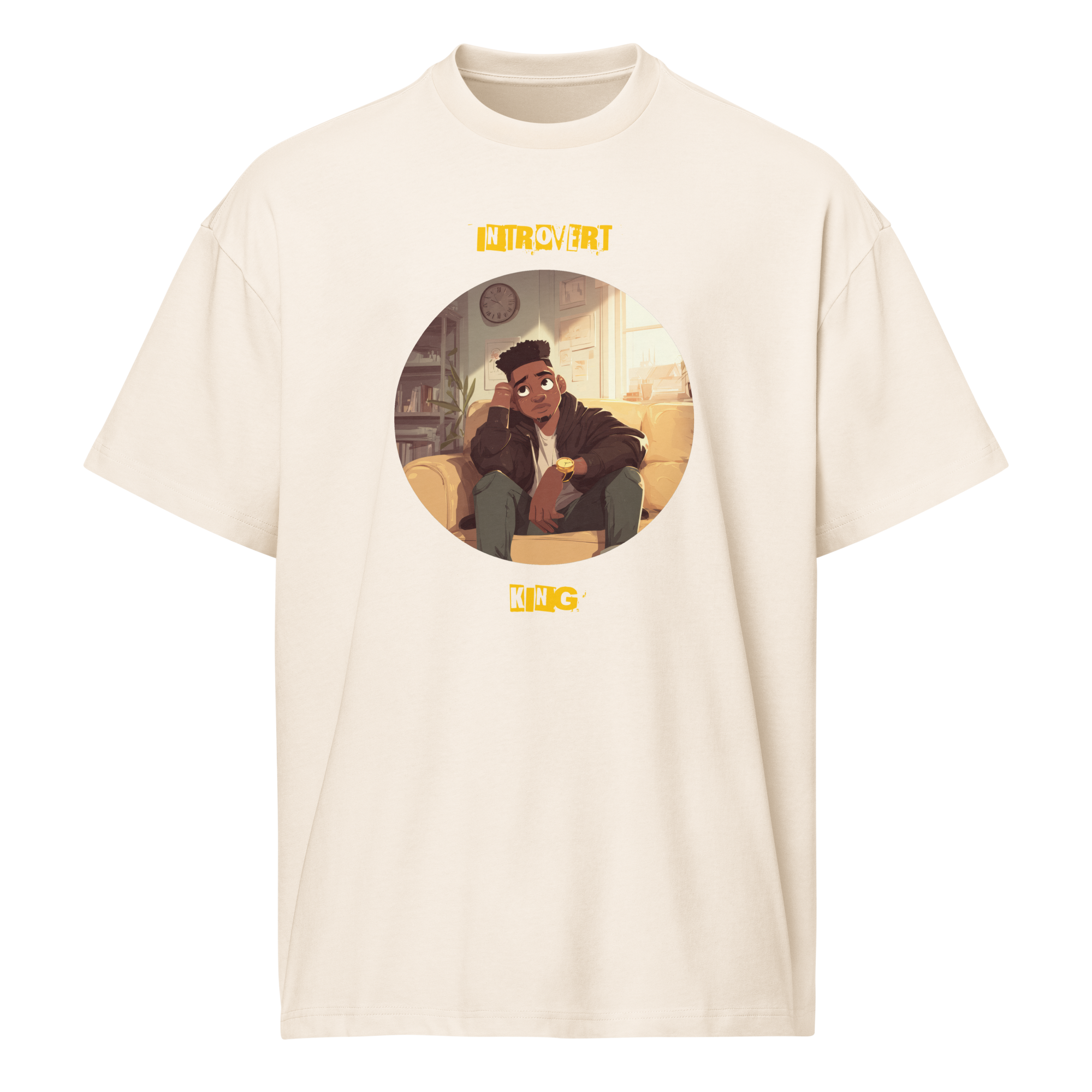 IntrovertedAlpha™ Box Tee in Vintage White for men, soft-toned box tee with a minimalist oversized fit