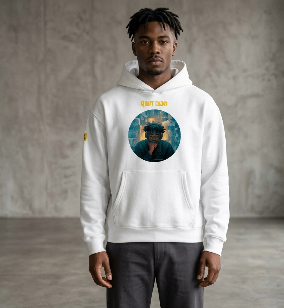 IntrovertedAlpha™ Oversized Hoodie in White for men, crisp minimalist oversized hoodie with premium streetwear appeal