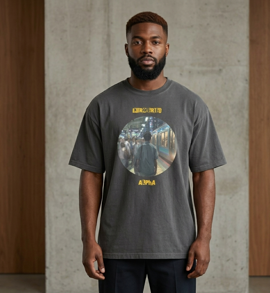 IntrovertedAlpha™ Oversized Faded T-Shirt in Faded Black for men, vintage-wash streetwear with a relaxed oversized fit