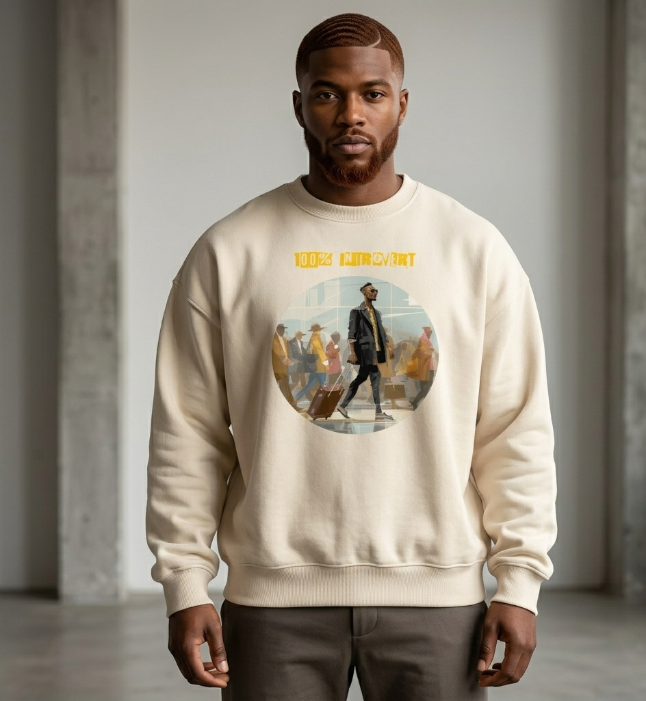 IntrovertedAlpha™ Oversized Sweatshirt in Dust for men, soft neutral sweatshirt with a relaxed oversized fit