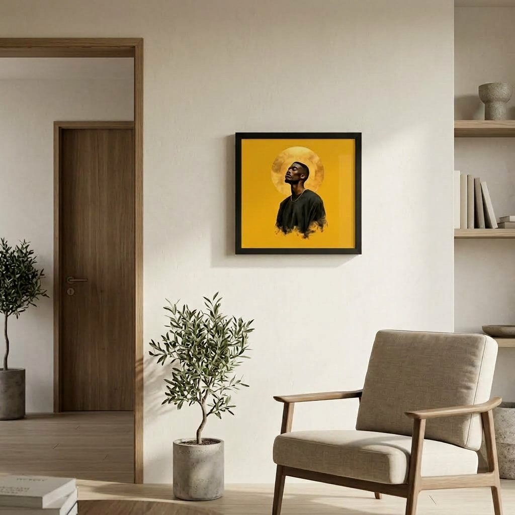 Higher Ground framed wall art from the Xantho Philos™ collection displayed in a refined contemporary residential interior.
