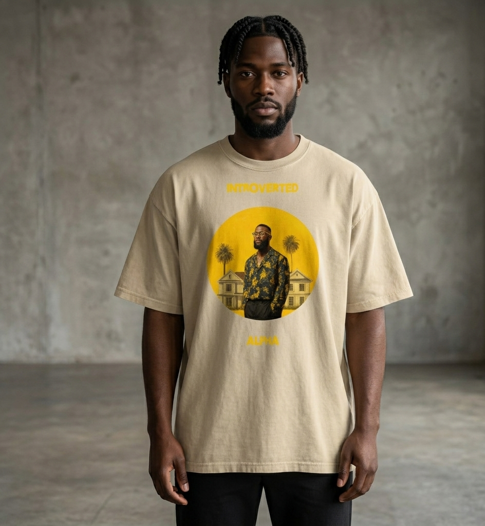 Xantho Philos™ Oversized Faded T-Shirt in Faded Khaki for men, neutral oversized T-shirt with casual streetwear style