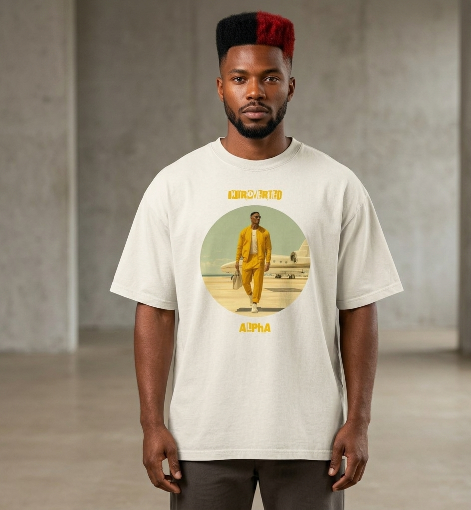 IntrovertedAlpha™ Oversized Faded T-Shirt in Faded Bone for men, soft neutral oversized T-shirt with a minimalist streetwear feel