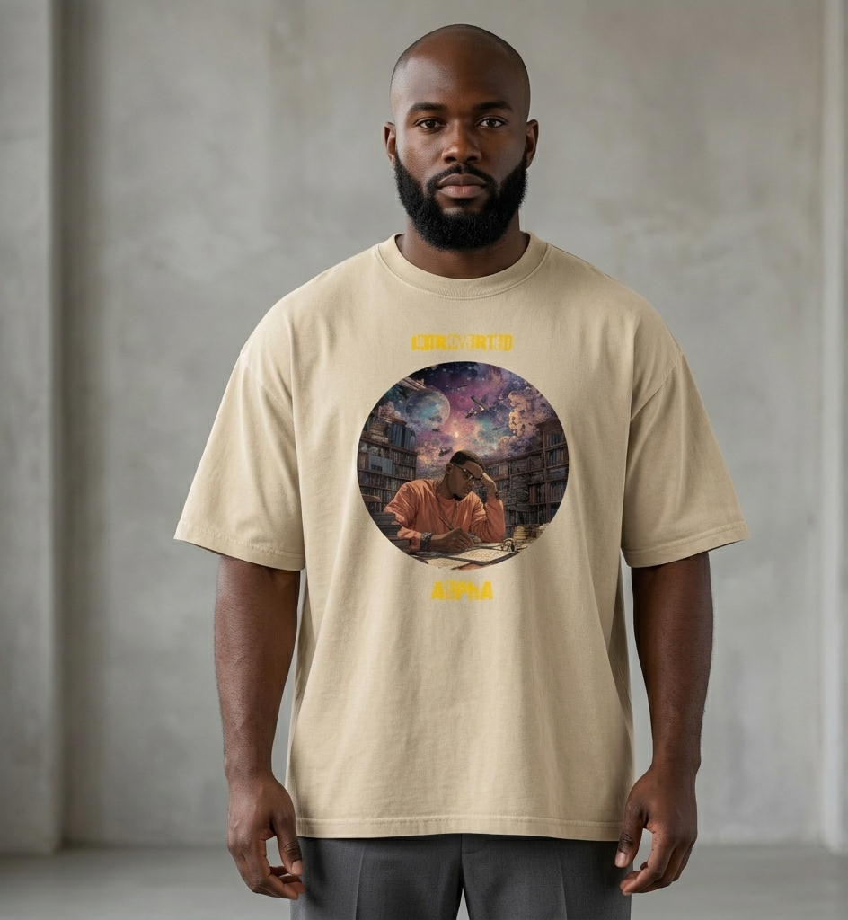 IntrovertedAlpha™ Oversized Faded T-Shirt in Faded Khaki for men, neutral oversized T-shirt with casual streetwear style