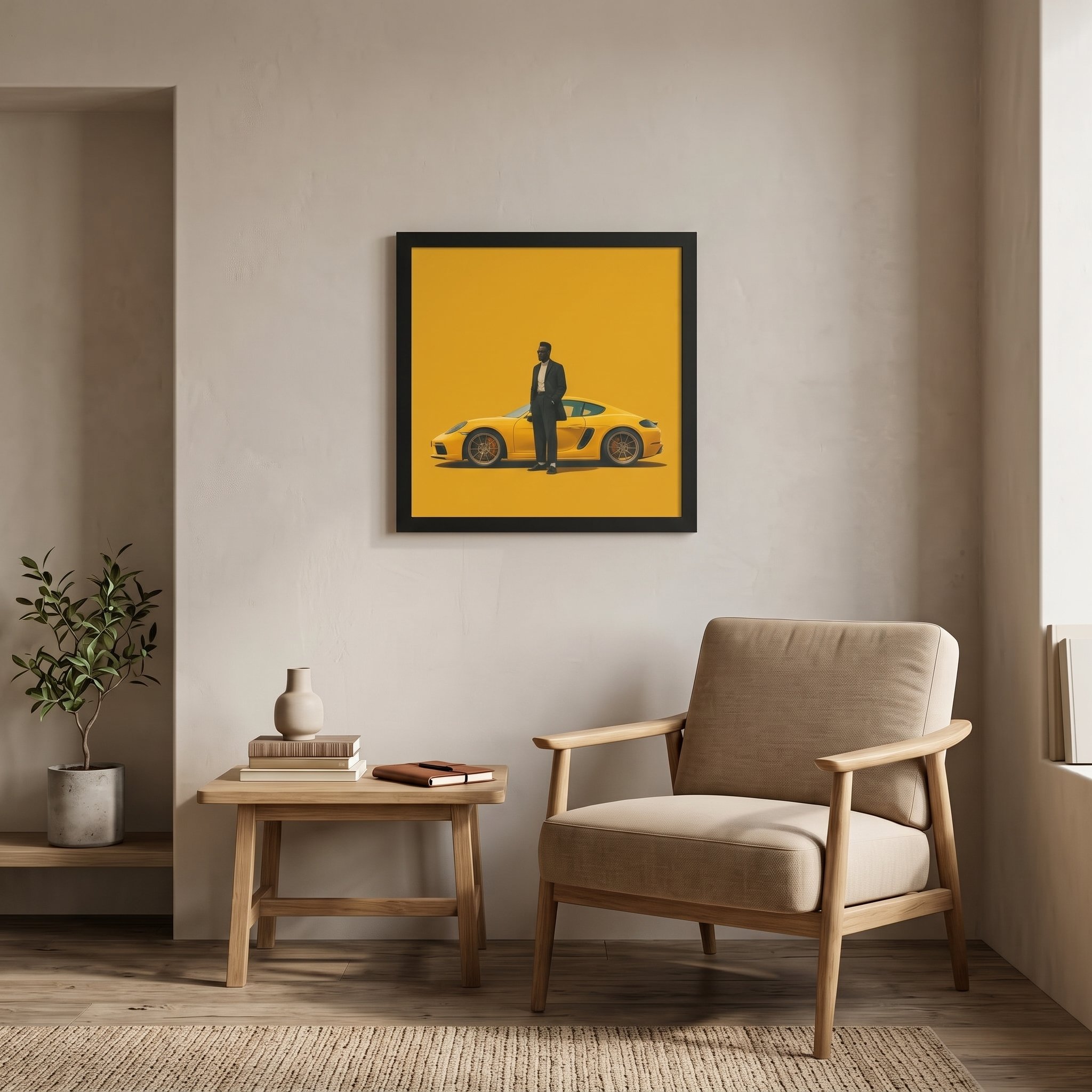 Quiet Arrival framed wall art displayed in an alternative residential lifestyle interior without people.