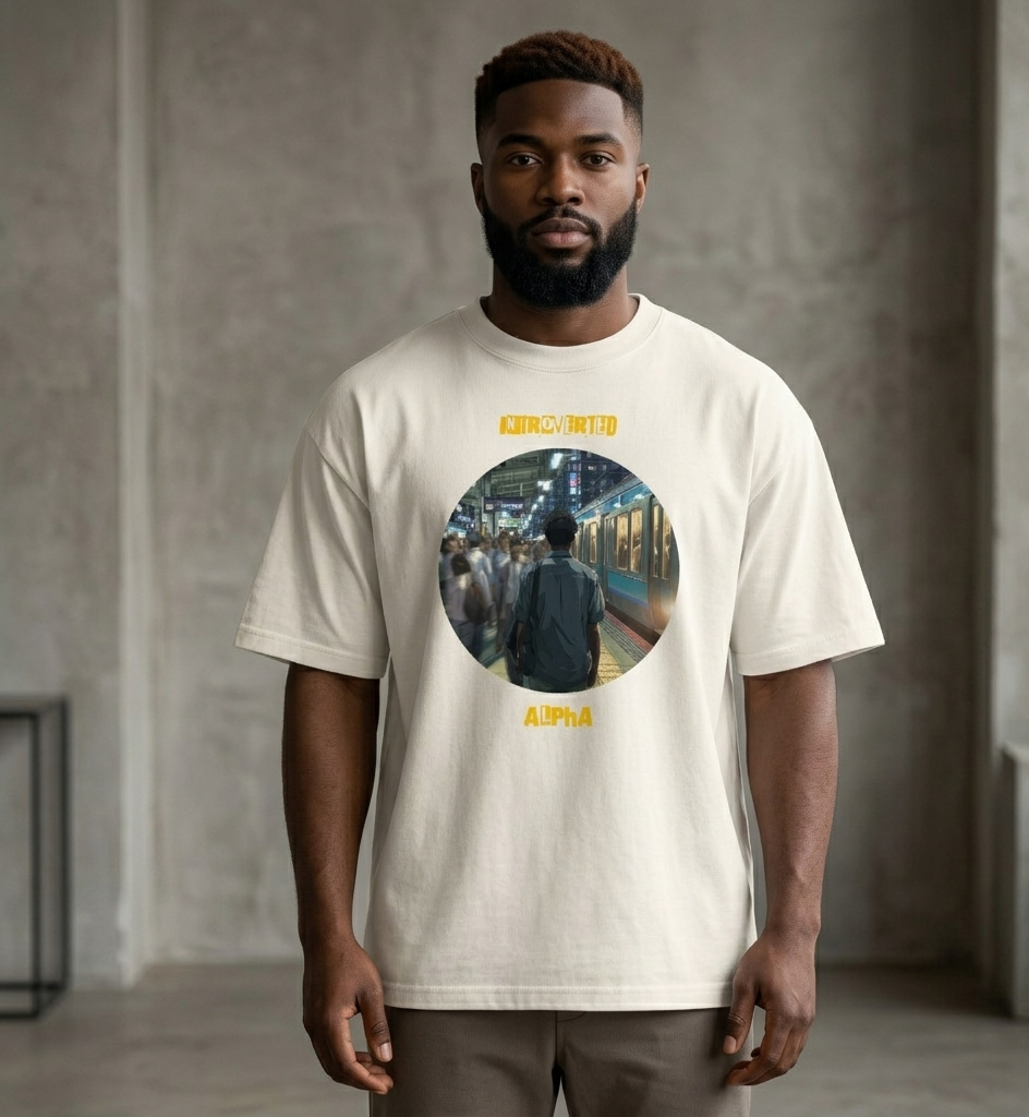 IntrovertedAlpha™ Oversized Faded T-Shirt in Faded Bone for men, soft neutral oversized T-shirt with a minimalist streetwear feel