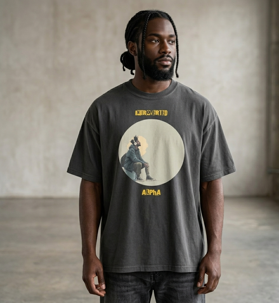 IntrovertedAlpha™ Oversized Faded T-Shirt in Faded Black for men, vintage-wash streetwear with a relaxed oversized fit
