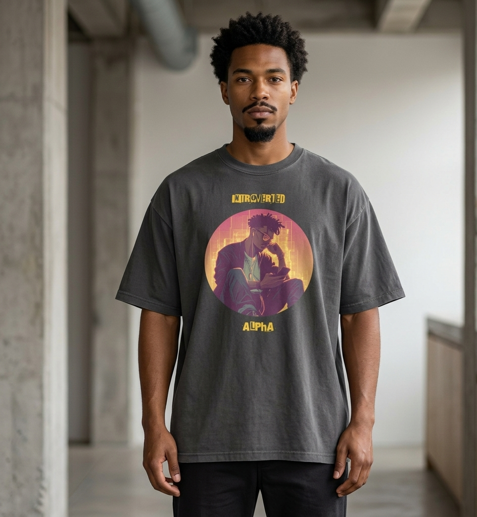 IntrovertedAlpha™ Oversized Faded T-Shirt in Faded Black for men, vintage-wash streetwear with a relaxed oversized fit