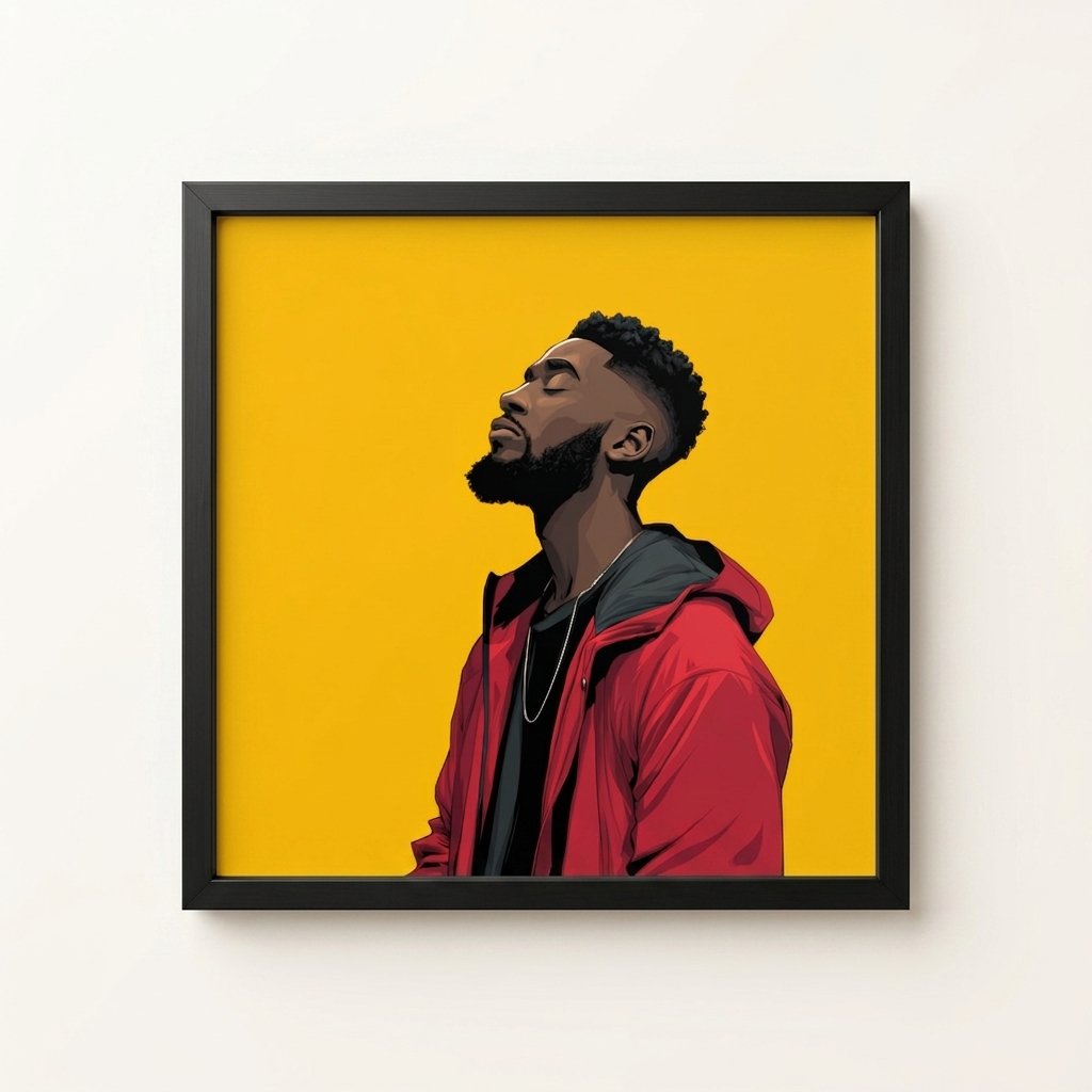 Straight-on product view of Quiet Conviction framed wall art in a black frame on a clean neutral background.