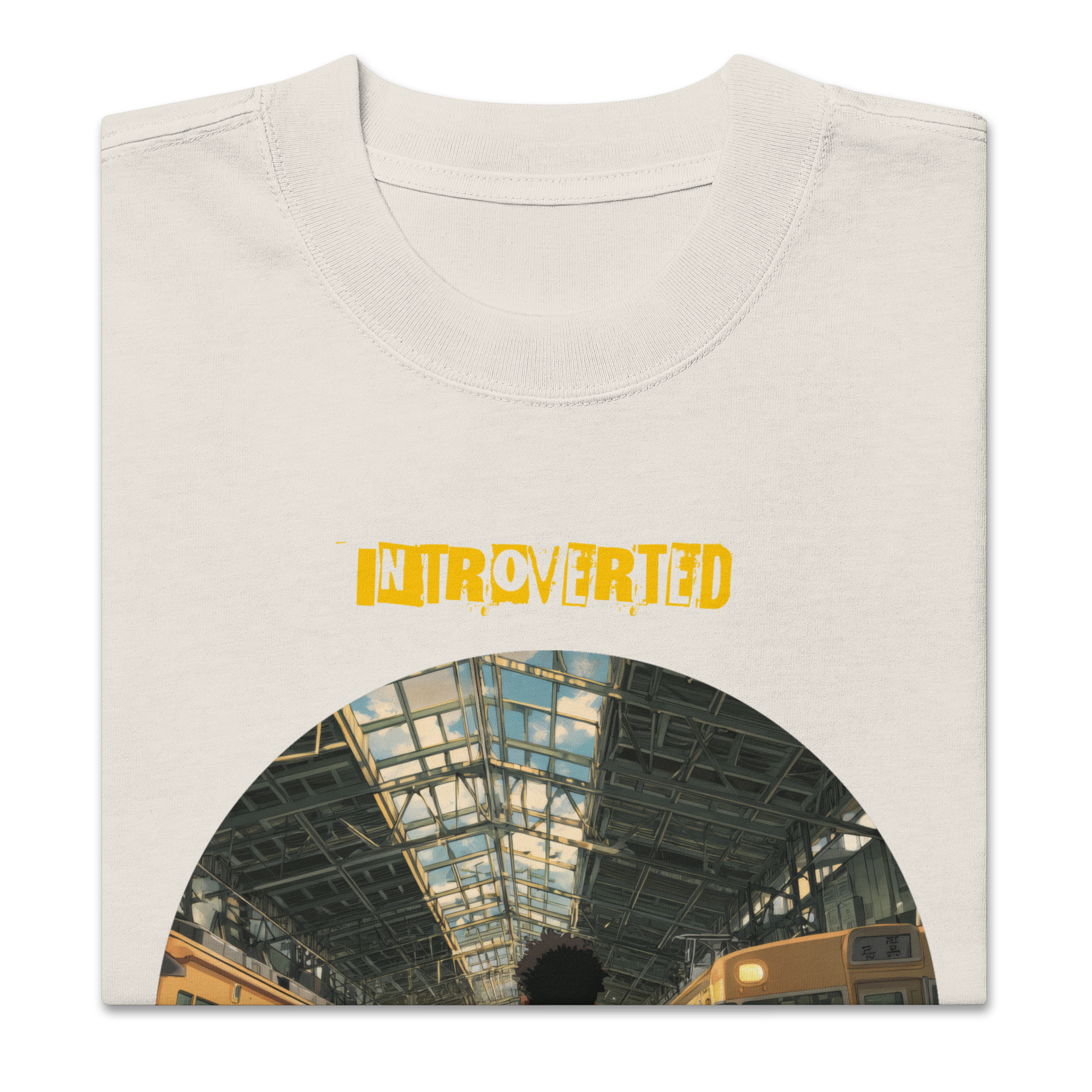 IntrovertedAlpha™ Oversized Faded T-Shirt in Faded Bone for men, soft neutral oversized T-shirt with a minimalist streetwear feel