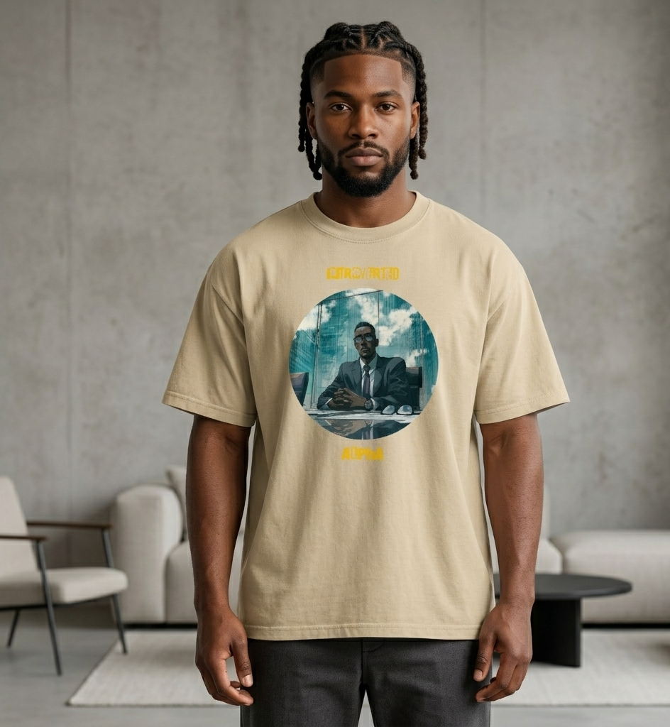 IntrovertedAlpha™ Oversized Faded T-Shirt in Faded Khaki for men, neutral oversized T-shirt with casual streetwear style