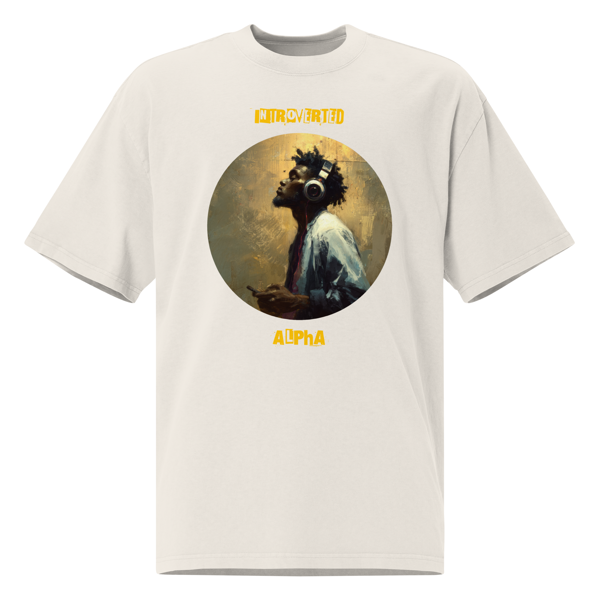IntrovertedAlpha™ Oversized Faded T-Shirt in Faded Bone for men, soft neutral oversized T-shirt with a minimalist streetwear feel