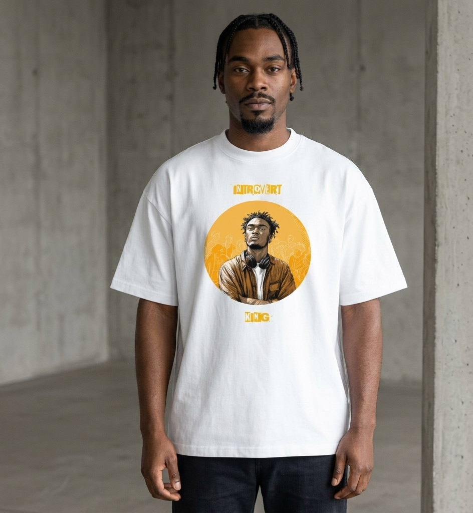 IntrovertedAlpha™ Box Tee in White for men, crisp structured box tee with a clean premium finish