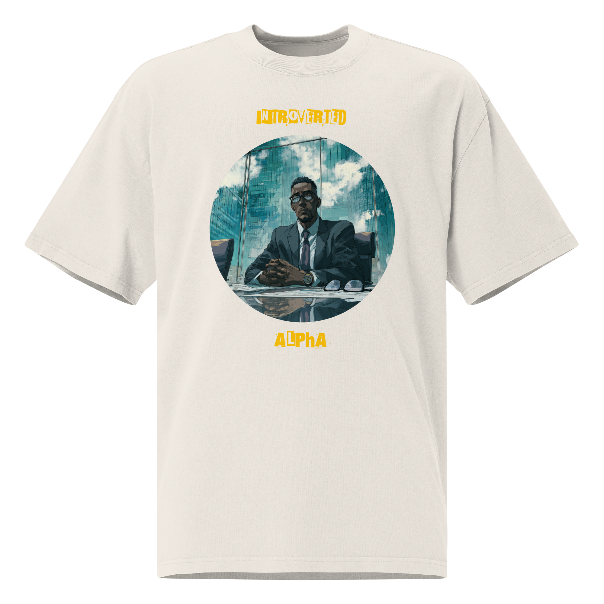 IntrovertedAlpha™ Oversized Faded T-Shirt in Faded Bone for men, soft neutral oversized T-shirt with a minimalist streetwear feel