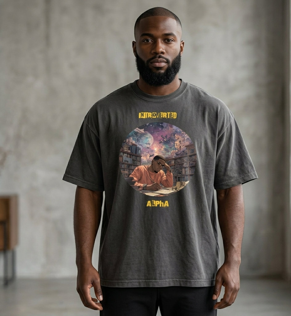 IntrovertedAlpha™ Oversized Faded T-Shirt in Faded Black for men, vintage-wash streetwear with a relaxed oversized fit