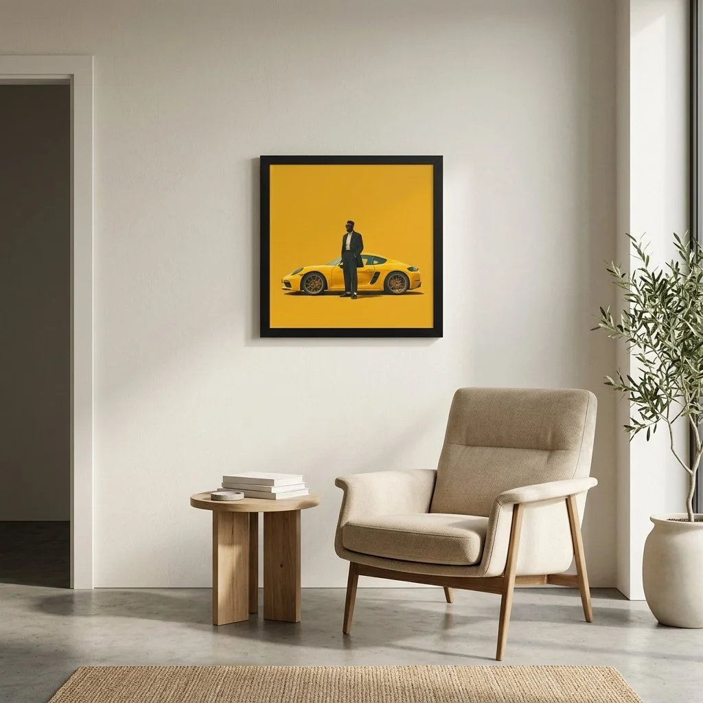 Quiet Arrival framed wall art from the Xantho Philos™ collection displayed in a refined contemporary residential interior.