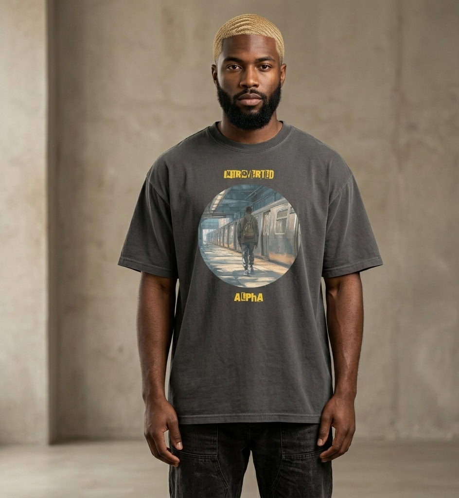 IntrovertedAlpha™ Oversized Faded T-Shirt in Faded Black for men, vintage-wash streetwear with a relaxed oversized fit
