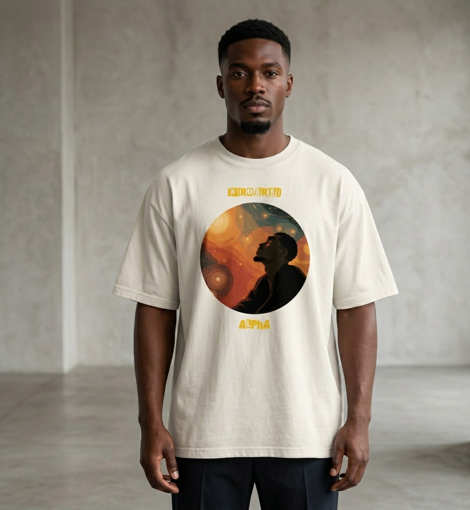 IntrovertedAlpha™ Oversized Faded T-Shirt in Faded Bone for men, soft neutral oversized T-shirt with a minimalist streetwear feel