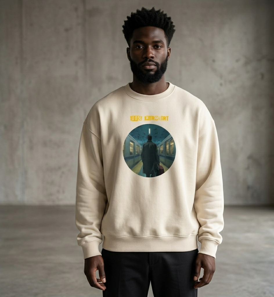 IntrovertedAlpha™ Oversized Sweatshirt in Dust for men, soft neutral sweatshirt with a relaxed oversized fit